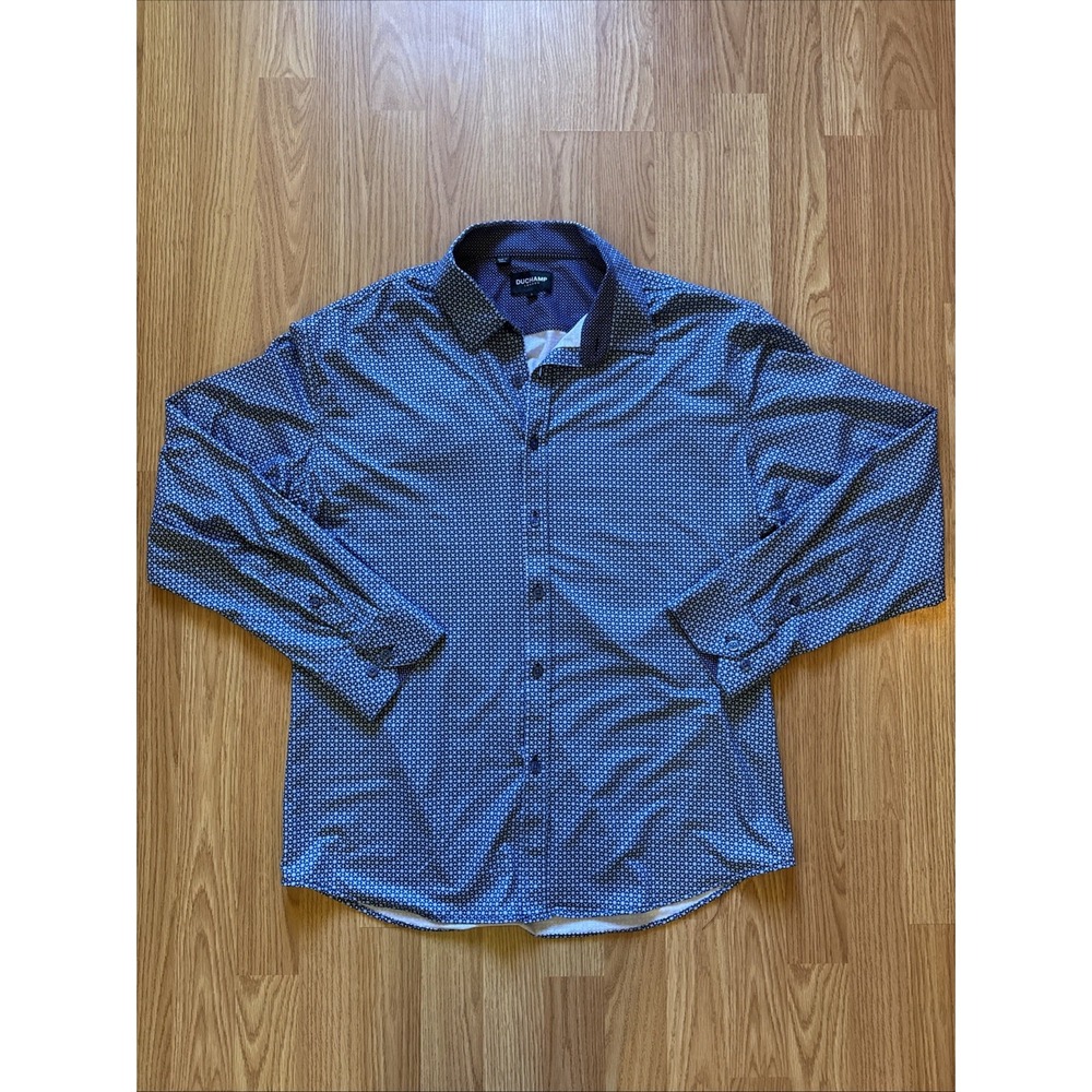Duchamp London Men's Shirt L Performance Stretch Long Sleeve Button Up Print